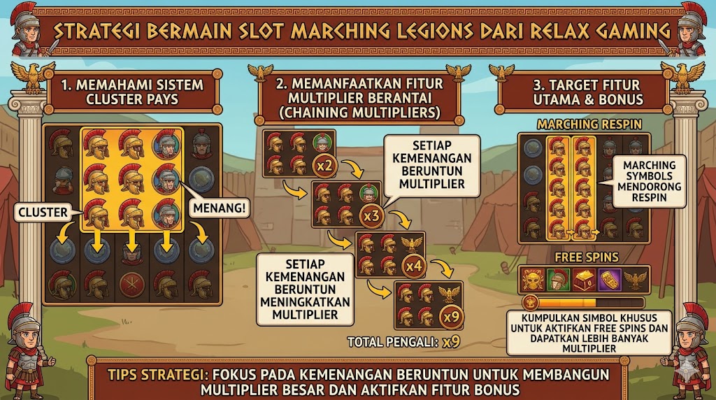 Strategi Bermain Slot Marching Legions dari Relax Gaming dengan Sistem Cluster dan Fitur Multiplier Berantai
